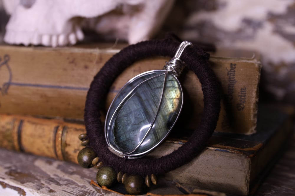 Image of Brown hemp cord labradorite necklace