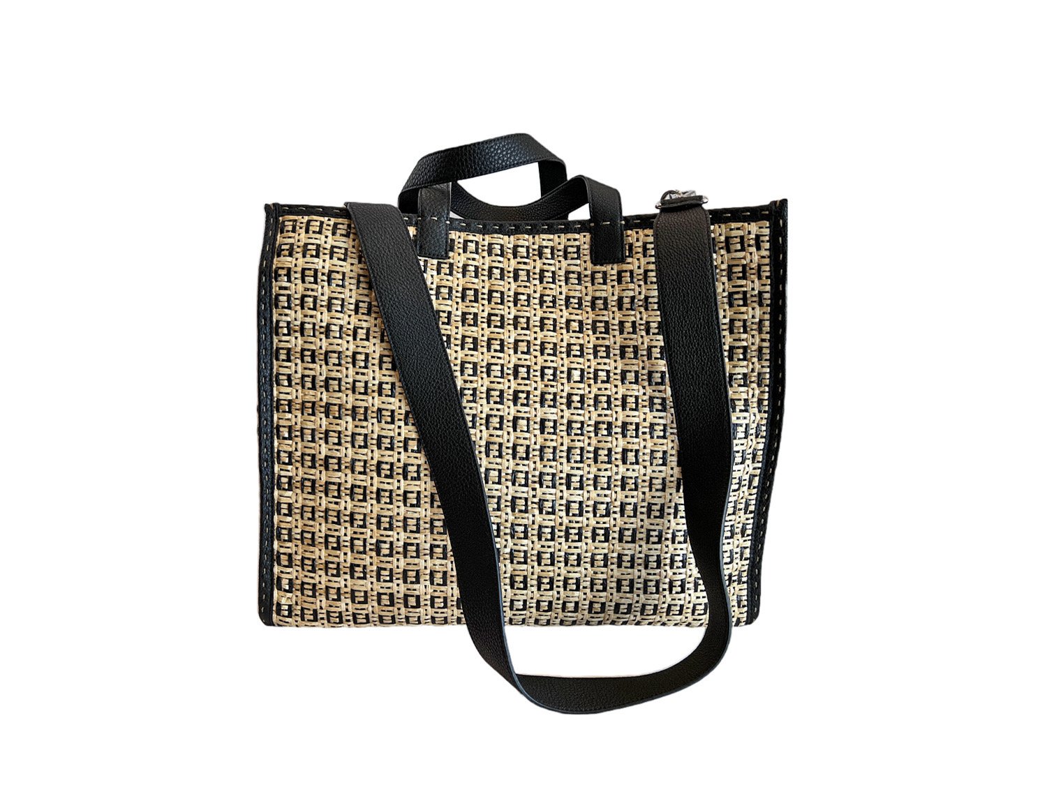 Image of Fendi 2 Tone Logo Straw Shopper 674-4255