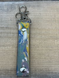 Image 2 of Leather Keychain, Hand-marbled Green Stone