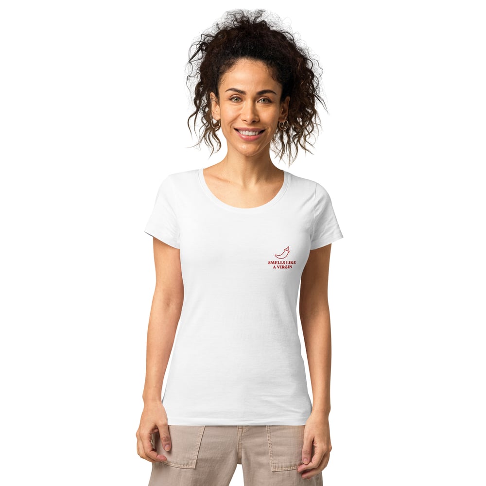 Image of Women’s embroidery t-shirt 'Smells like a virgin"