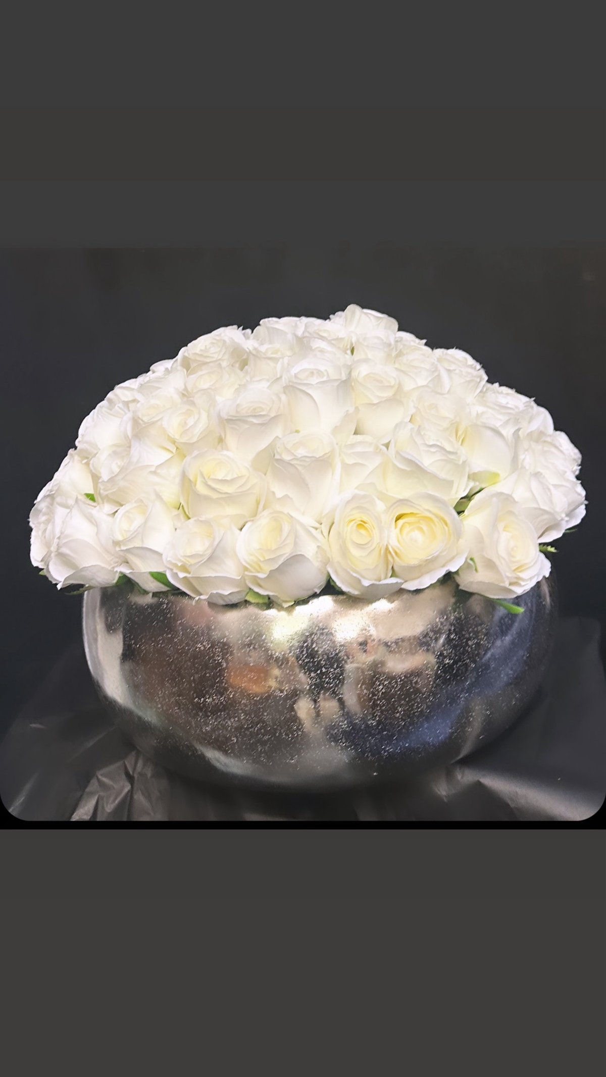 Image of XL Silver Bow With Ivory Roses 40cm 