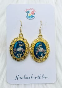 Image 3 of VINTAGE TEAL FLORAL DANGLES