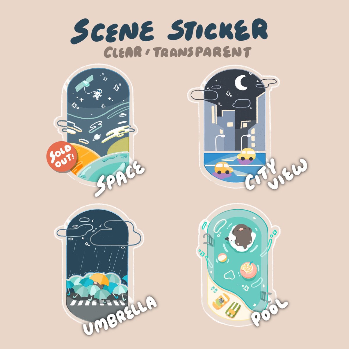 Image of Space, City View, Umbrella, Pool | Scene Series ☆ | Clear Stickers