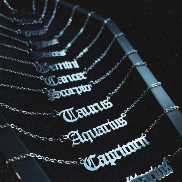 Image of Star Sign Horoscope Stainless Steel Script Necklace
