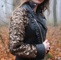 Image 3 of Leather jacket with studs and gold fake fur
