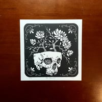 Image 3 of Flowers growing out of skull Linocut Print