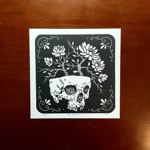 Flowers growing out of skull Linocut Print