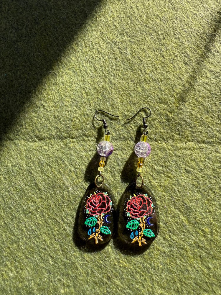 Image of Dark rose earrings 🥀🌙✨ 