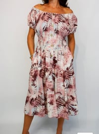 Image 2 of Tie Dye Leaf Button Bardot Midi Dress