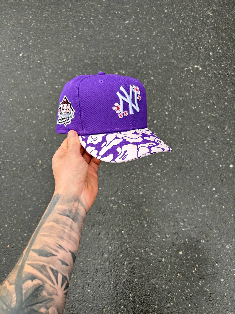 Image of  PINK BRIM PURPLE NEW YORK YANKEES CUSTOM CAP