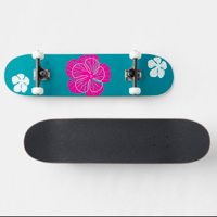 Image 4 of  7 3/4" Skateboard teal with pink and white flowers 
