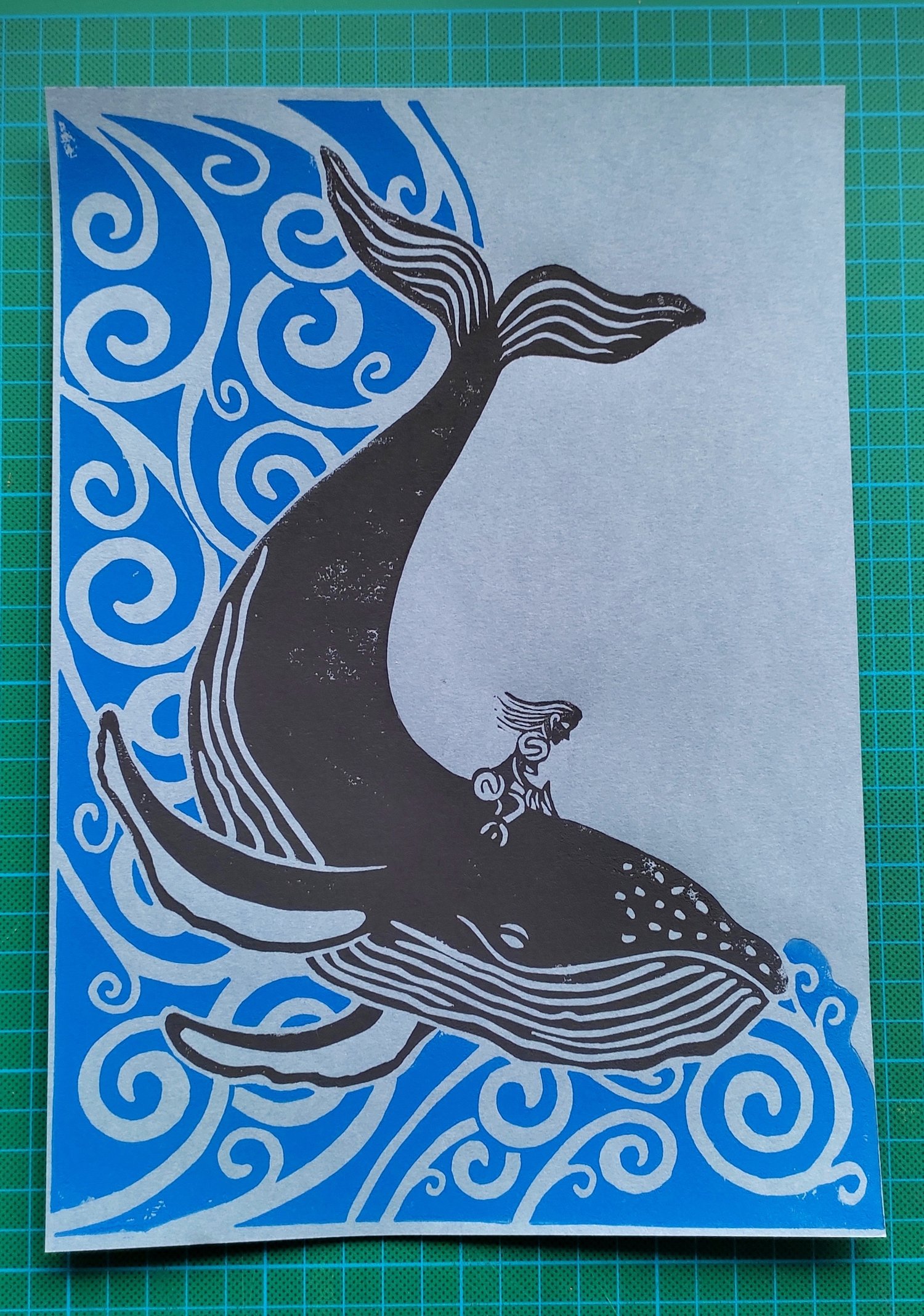 Image of WHALE RIDER LINOPRINT