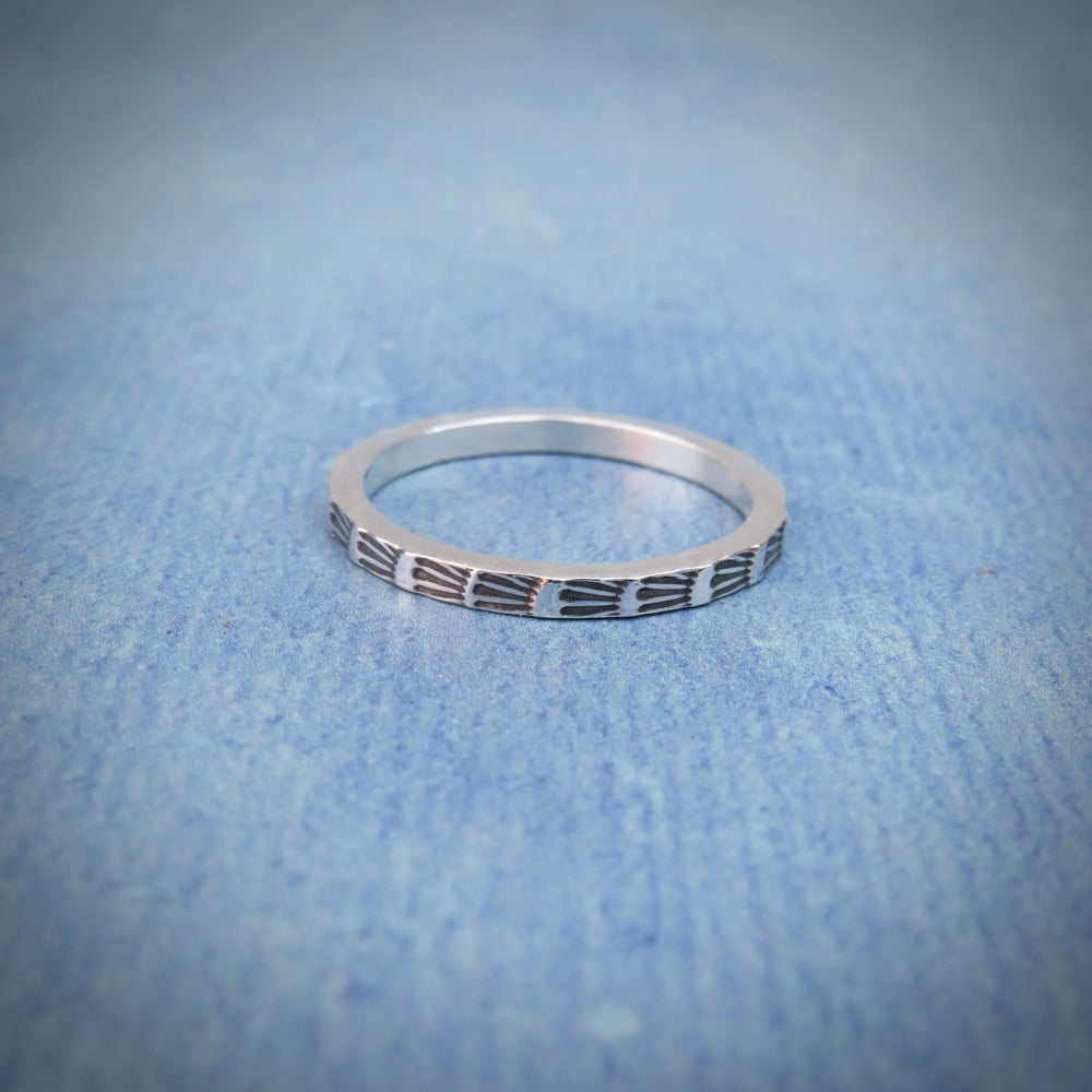 ‘Echo’ hand stamped Sterling Silver Stacking Ring - sunburst pattern
