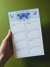 Image 3 of Weekly Planner Half Sheet Notepad 52 Weeks |  Lunar Moth or Barred Owl  
