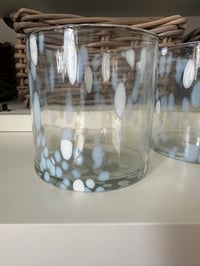 Image 2 of SET OF 3 PALEST BLUE/ WHITE GLASS T LIGHT HOLDERS