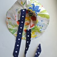 Image 4 of Reworked Wide Brim Hat 60s Navy Polka Dot Medium
