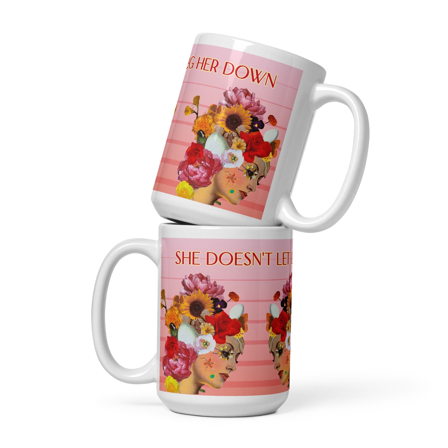 Image of She Doesn't Let Life Drag Her Down - Inspirational - White Glossy Mug