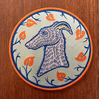 Image 1 of Hound cameo woven patch in Neptune green and tangerine 