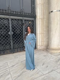Image 1 of Flower sleeve abaya Blue