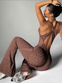 Image 2 of coffee leopard yoga jumpsuit