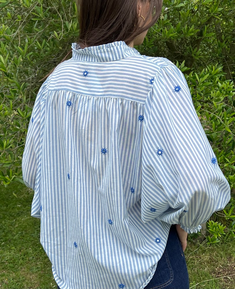 Image of Blouse Bohème rayé Bleu / Brodé T.U.