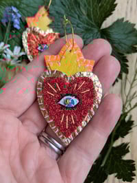 Image 3 of Flaming Heart Earrings - Red