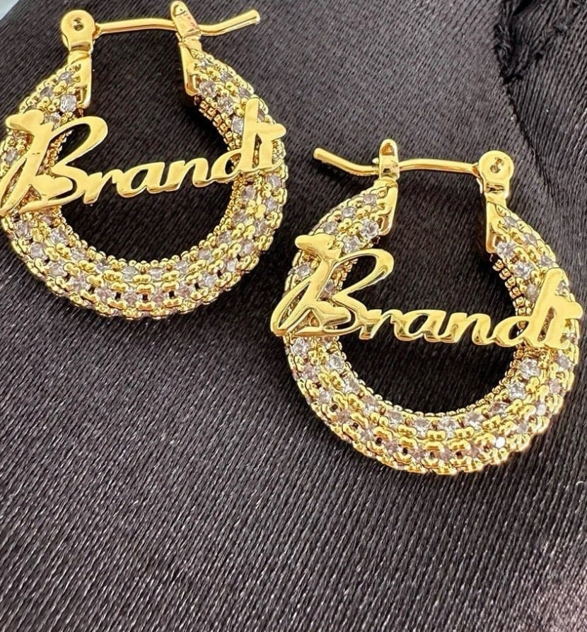 Bling nameplate hoops gold 