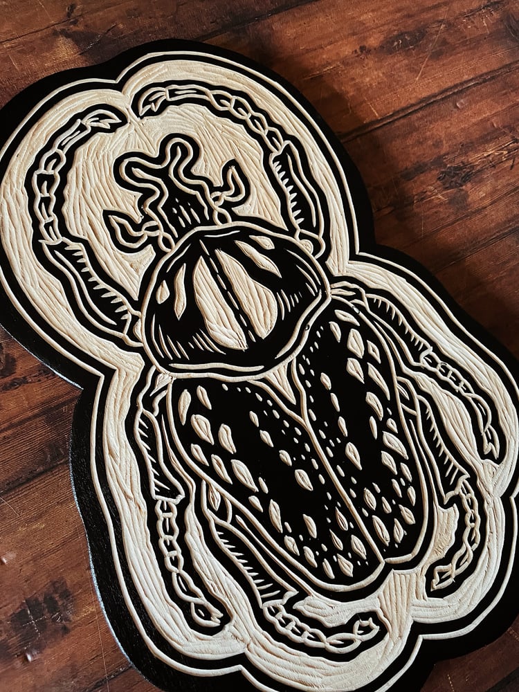Image of Goliath Beetle Woodcut 