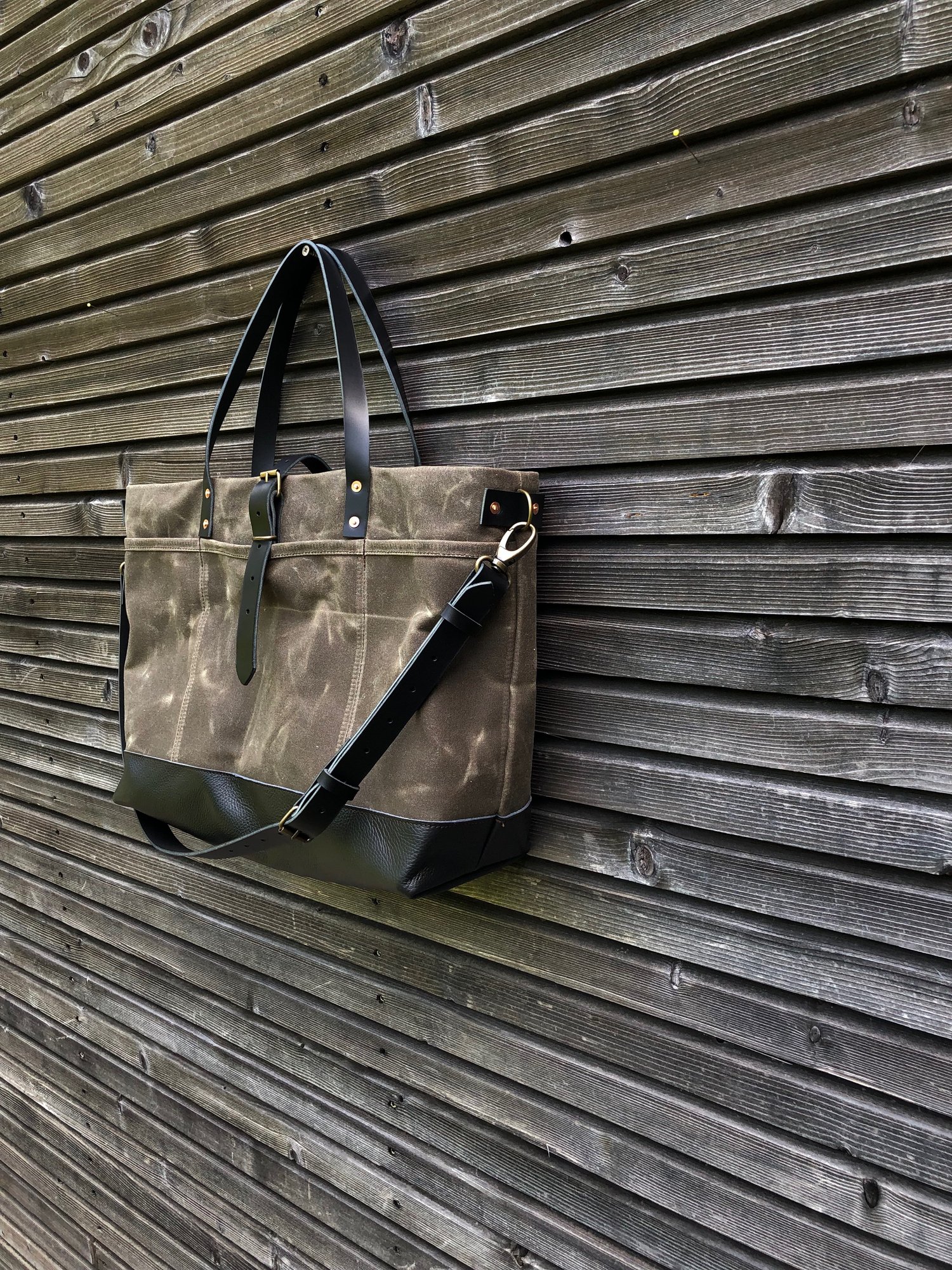 Image of XL carry all in field tan waxed canvas with leather base