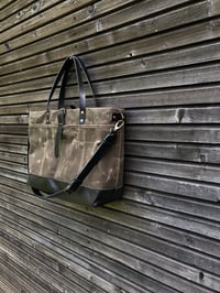 Image 4 of XL carry all in field tan waxed canvas with leather base