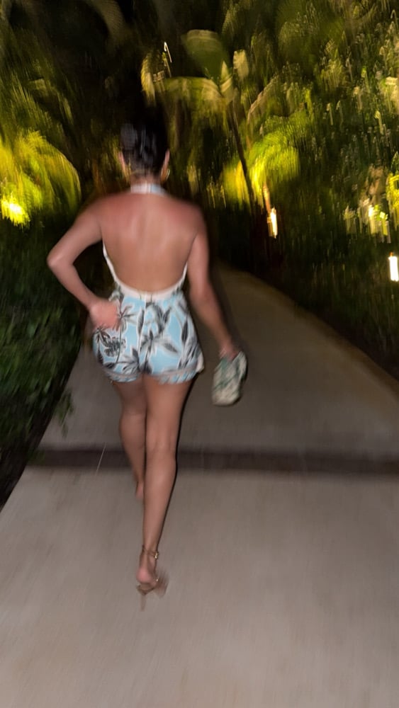 Image of HALTER NECK PALM TREE PRINT ROMPER (SMALL)