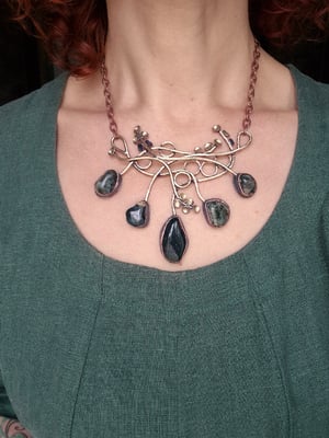 Dark green jasper and bullet cussings necklace 