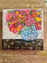 Image 1 of Blue Vase with Flowers and Dots