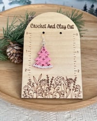 Image 3 of Pink Peppermint Christmas Tree Earrings
