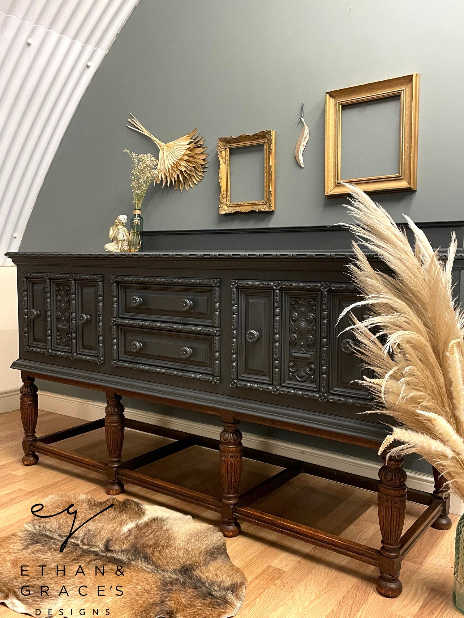 Image of Stunning large dark grey & oak sideboard 