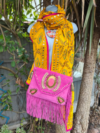 Image 2 of Thassos scarf -Yellow with hot pink trim