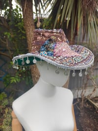 Image 5 of Dolly cowboy hat - recycled sari fabric silver coins