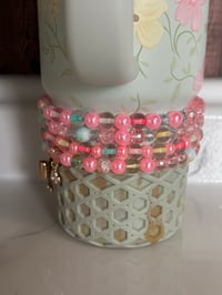 Image 2 of Spring Blossom Gold and Pastel Tumbler Bracelet Stack
