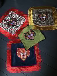 Image 5 of Blue Velvet Red Tiger Red Frinfe Cushion Cover
