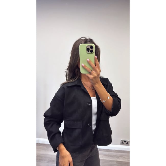 Black Suede Button Jacket 