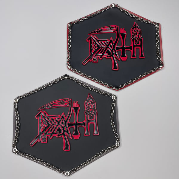 Image of Death "A" Metal Pin Attached To faux Leather Oversized Patch With Real Chains (READ DESCRIPTION)