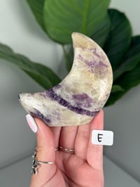 Image 5 of FLUORITE X CALCITE SELF STANDING MOONS