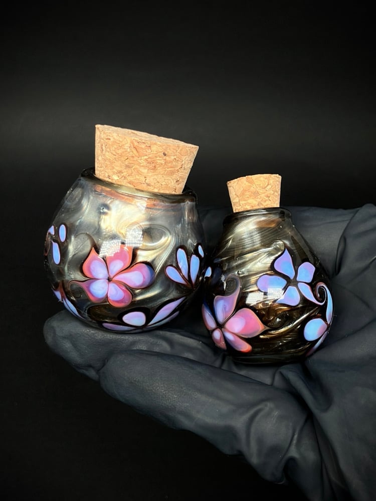 2 Electrum Floral Mini Jars
