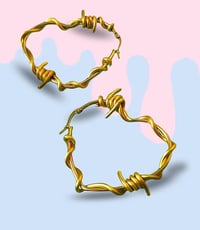 Image 2 of STAINLESS STEEL BARBED WIRE HEART HOOPS 