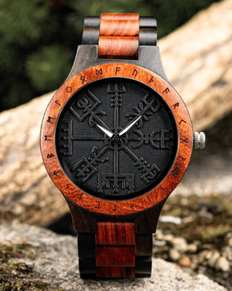 Image of Emporizen Vegvisir Wooden Watch Ancient Norse 