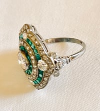 Image 4 of EMERALD AND DIAMOND TARGET RING 