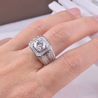 Image 2 of LESF Moissanite Ring 925 Sterling Silver Plating Platinum Color Full 1 Carat Moissanite Ring Men Wed
