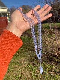 Image 5 of Blue Chalcedony Mala with Labradorite Guru Bead, Blue Chalcedony 108 Bead Japa Mala Hand Knotted
