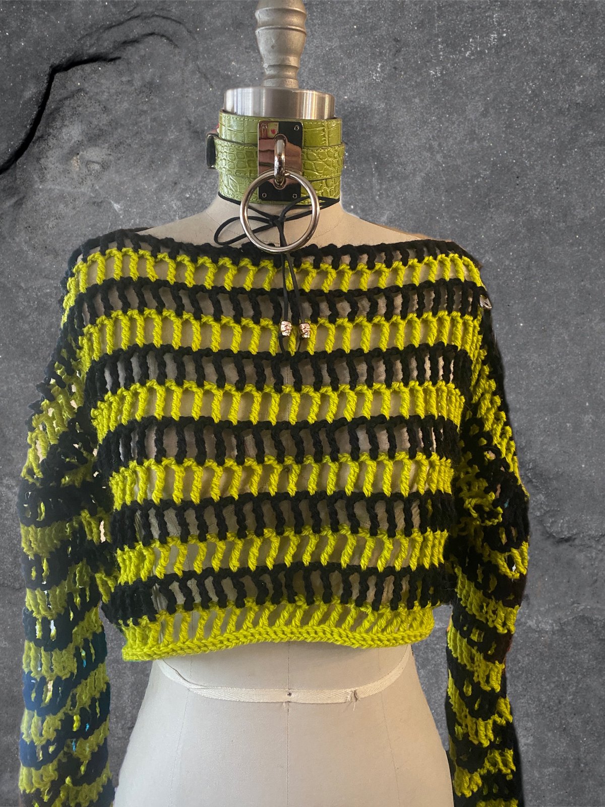 トップス layered punk grunge mohair knit sweater Grunge Mohair Sweater, Black Striped Sweater, Punk Rock