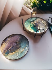 Image 3 of Set of 4 Epoxy Resin Art Coasters 'The Ocean Jasper'